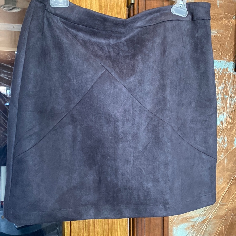 Grey mini skirt has some stretch to the waist